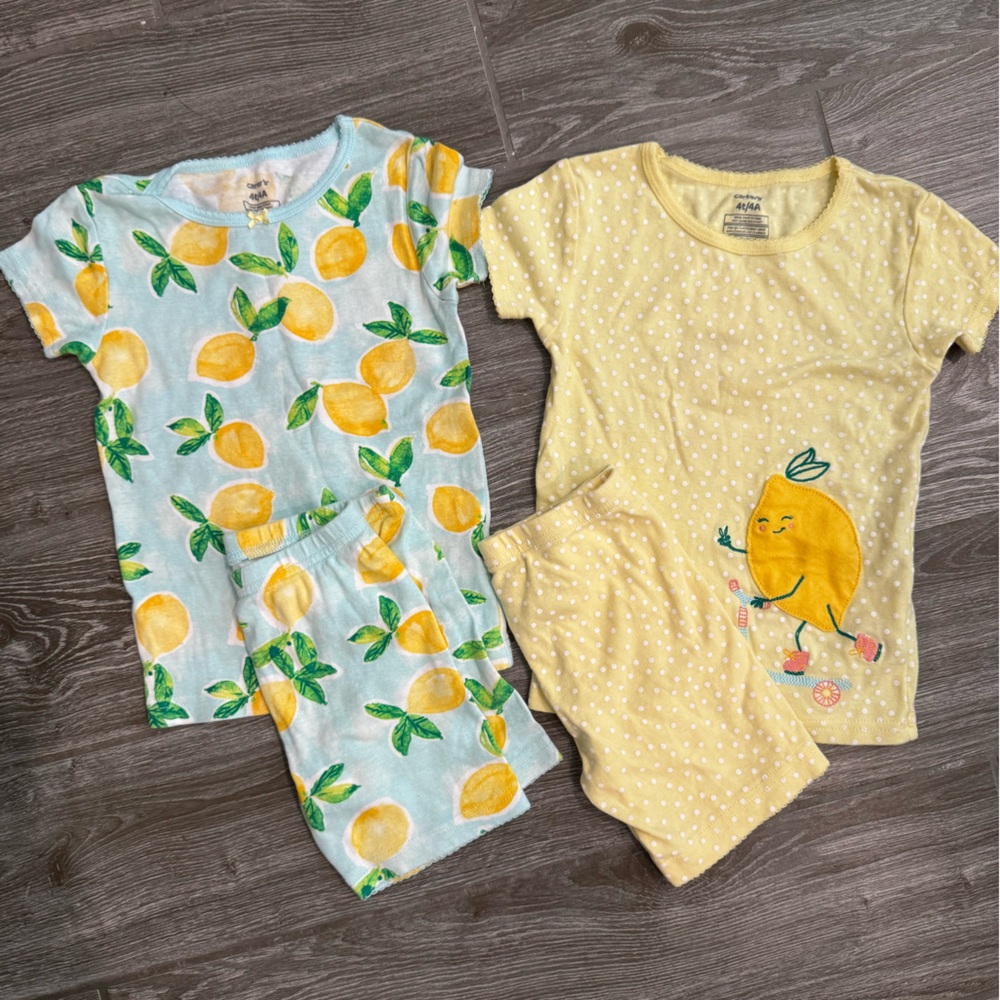 Carter's Girls Yellow & Light Blue Lemon Print Pajama Sets